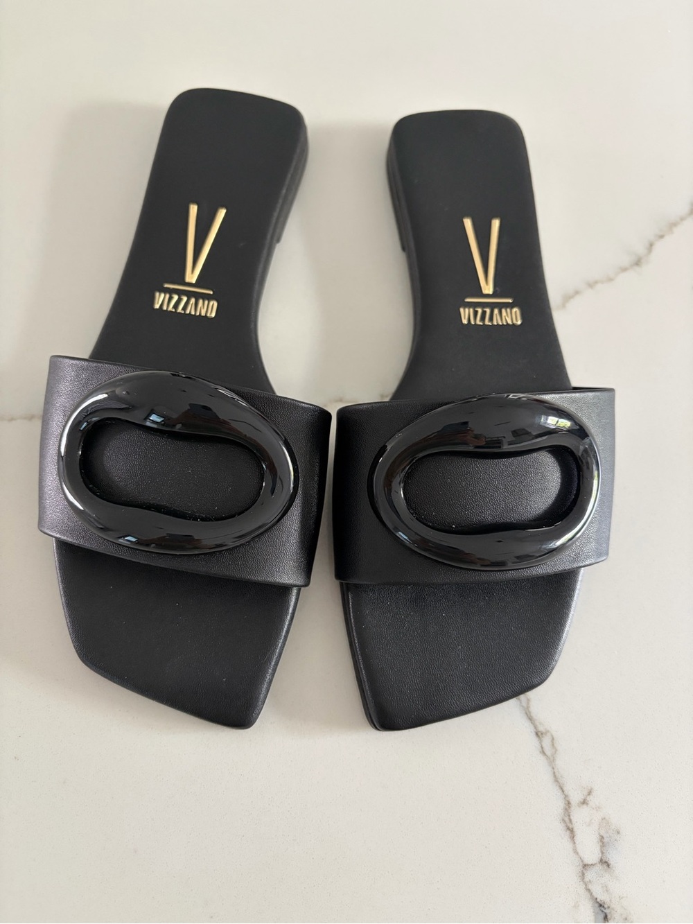 Vizzano Black Slide Sandals with Gloss Oval Accent